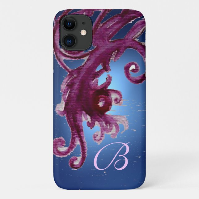 BLUE PURPLE BERRIES AND FLORAL SWIRLS MONOGRAM  Case-Mate iPhone CASE (Back)