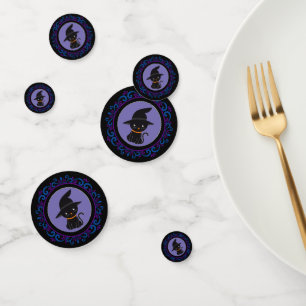Blue Purple Black Cat With A Witch Hat Halloween Confetti