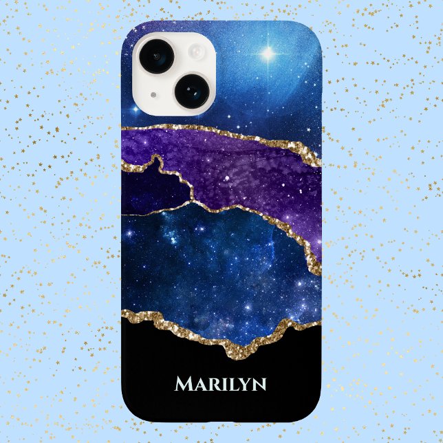 Blue Purple Black Starry Galaxy Monogram Case-Mate iPhone Case (Creator Uploaded)