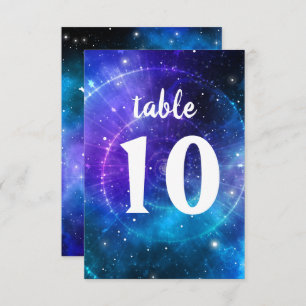 Blue Purple B'nai Mitzvah Galaxy Table Number Card