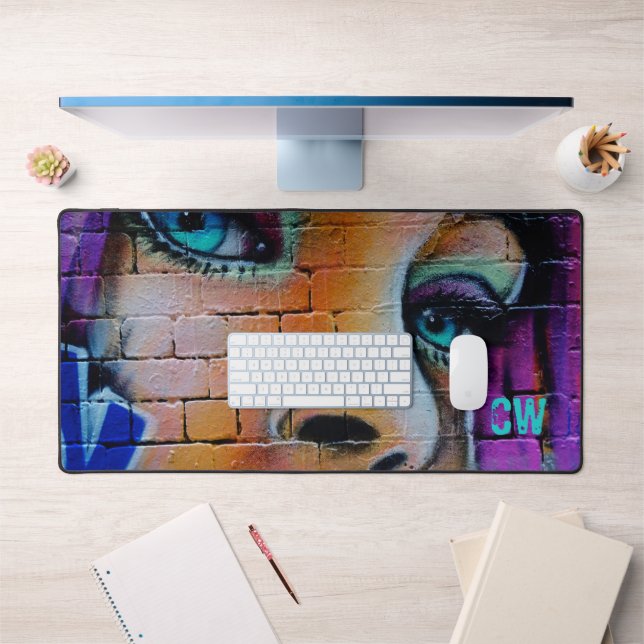 Blue Purple Bold Graffiti Girl Desk Mat (Office 1)