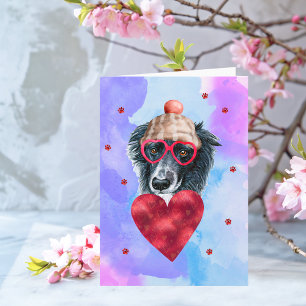 Blue Purple Border Collie Valentine's Day Gift Dog Card
