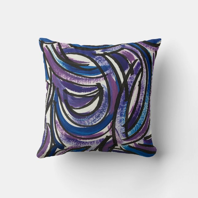 Blue Purple Brushstrokes-Hand Painted Abstract Cushion (Back)