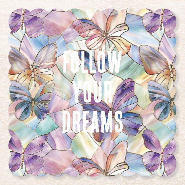 Blue Purple Butterflies Paper Coaster (Front)