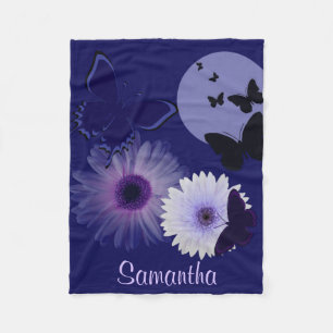 Blue Purple Butterfly and Daisy Personalised Fleece Blanket