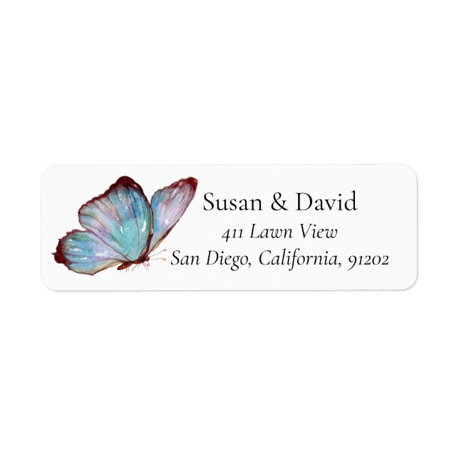 Blue Purple Butterfly Insect Address Label Return Address Label (Front)