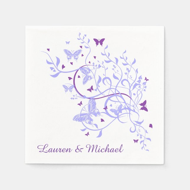 Blue Purple Butterfly Swirl Wedding Napkin (Front)