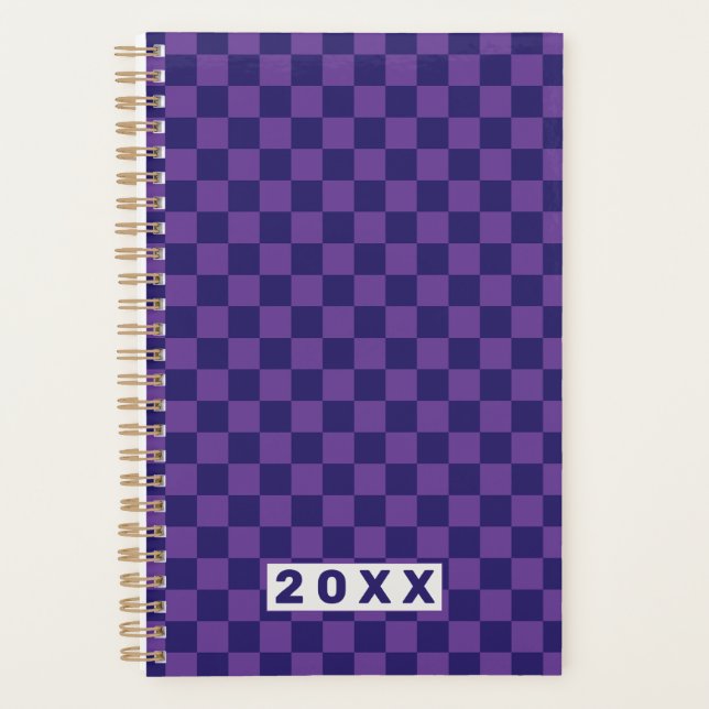 Blue Purple Chequerboard Checks Pattern Planner (Front)