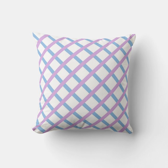 Blue Purple Chequered Diamond Stripes Pattern Cushion (Front)