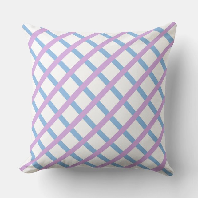 Blue Purple Chequered Diamond Stripes Pattern Cushion (Front)