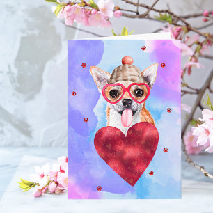 Blue Purple Chihuahua Valentine's Day Gift Dog Card