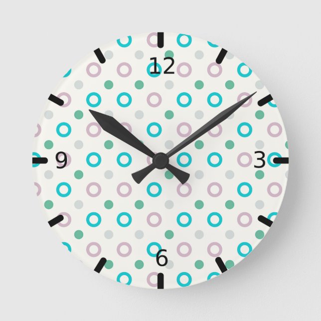 Blue & Purple Circle Dot Retro Design Round Clock (Front)
