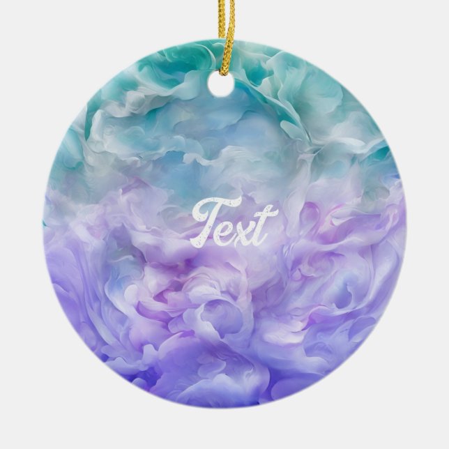 Blue & purple cloud swirl ceramic ornament (Front)