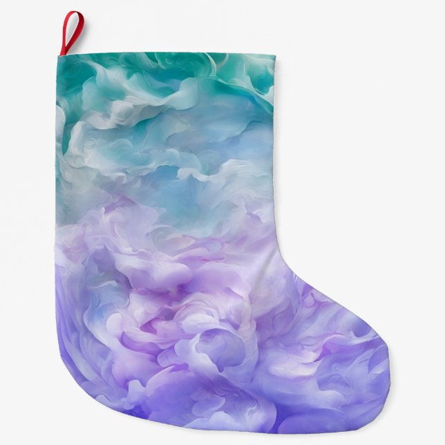 Blue & purple cloud swirl large christmas stocking (Front)