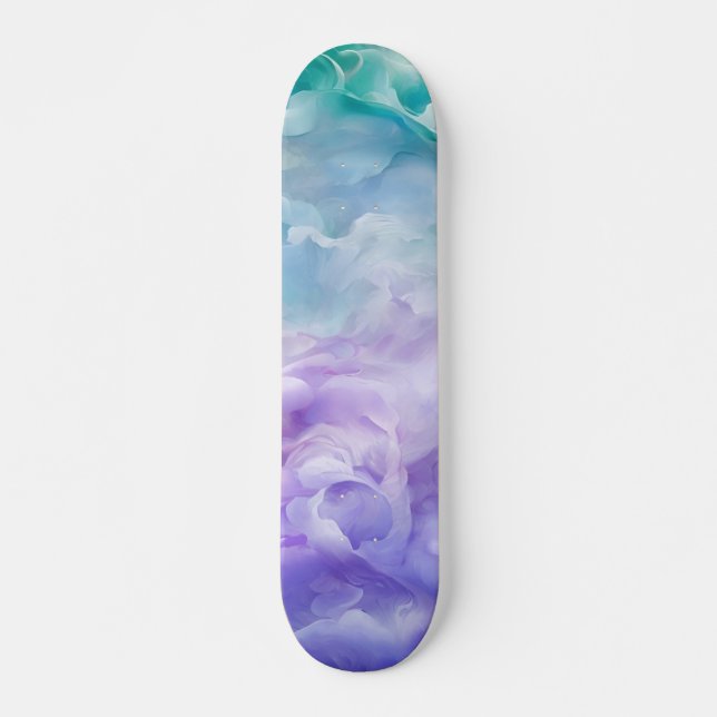Blue & purple cloud swirl skateboard (Front)
