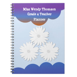 Blue Purple Cloud With White Flower Planner Notebook