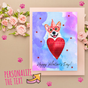 Blue Purple Corgi Valentine's Day Gift Dog Holiday Postcard