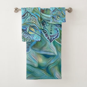 Blue purple cute orchid flowers painting bath towel set