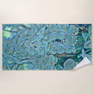Blue purple cute orchid flowers painting beach towel