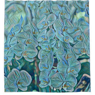 Blue purple cute orchid flowers painting shower curtain