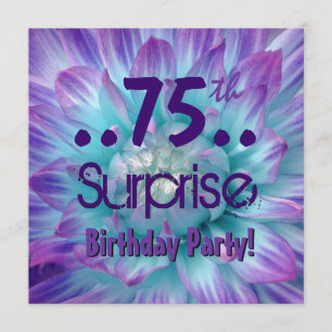 Blue Purple Dahlia 75th Surprise Birthday Party Invitation