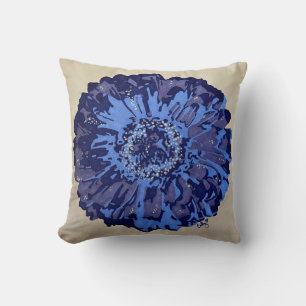 Blue & Purple Daisy (Grey) Throw Pillow