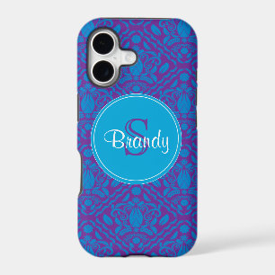 Blue & Purple damask Monogrammed iPhone 5 case