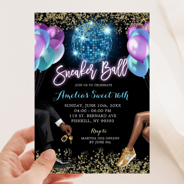 Blue Purple Disco Sneaker Ball Girl's Birthday Invitation (Creator Uploaded)