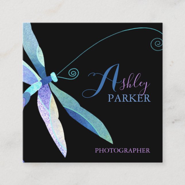 Blue Purple Dragonfly Square Business Card (Front)