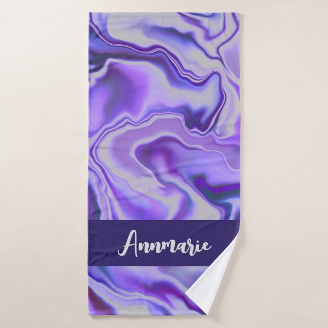 Blue & Purple Elegant Marble Abstract Personalized Bath Towel (Bath Towel)