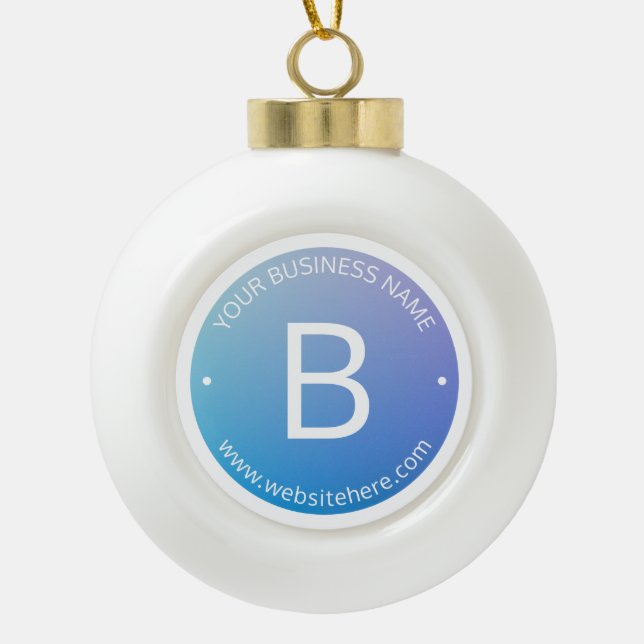 Blue & Purple Fading Ombre with Editable Text Ceramic Ball Christmas Ornament (Front)