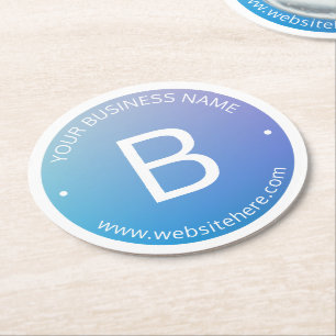 Blue & Purple Fading Ombre with Editable Text Round Paper Coaster