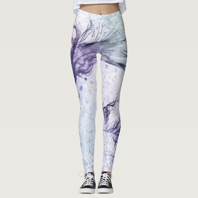 Blue Purple Feather Lite Leggings (Front)