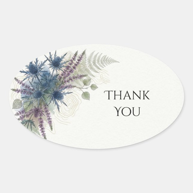 Blue Purple Fern Thank You Sticker (Front)
