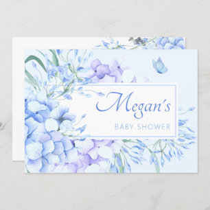 Blue purple floral bloom elegant baby shower invitation