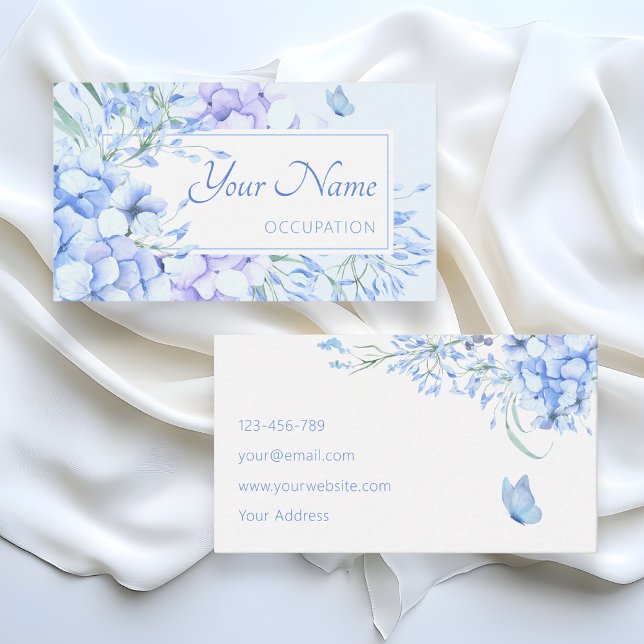 Blue purple floral bloom elegant business card (Creator Uploaded)