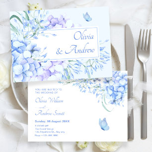 Blue purple floral bloom elegant wedding invitation
