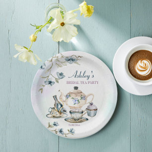 Blue purple floral bridal shower tea party  paper plate