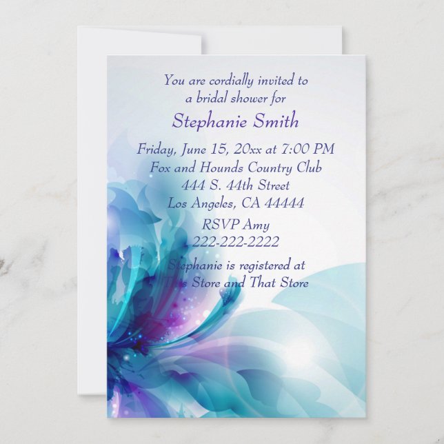 Blue Purple Floral Design Bridal Shower Invitation (Front)