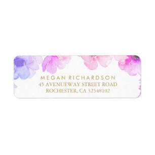 Blue Purple Floral Elegant Watercolor Wedding Return Address Label