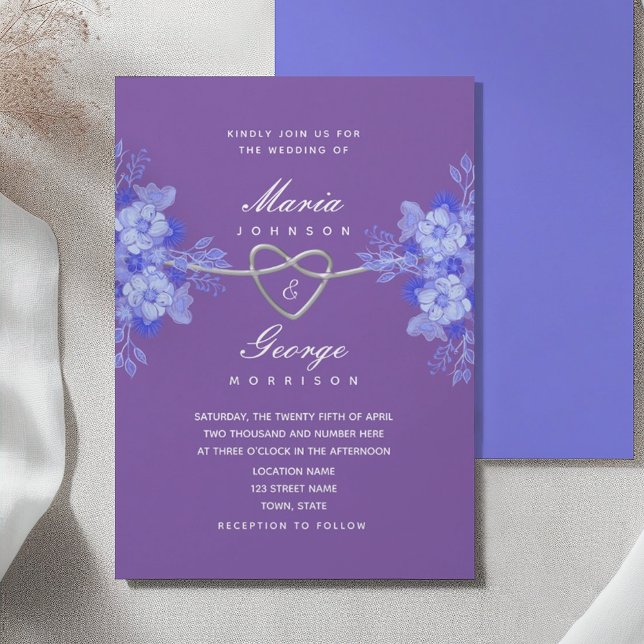 Blue Purple Floral Elegant Wedding Invitation (Creator Uploaded)