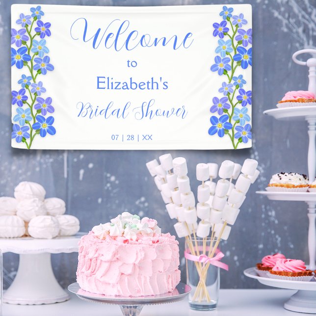 Blue Purple Floral Forget-Me-Nots Bridal Shower Banner (Blue Purple Floral Forget-Me-Nots Bridal Shower Banner)
