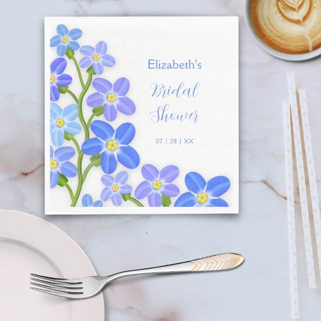 Blue Purple Floral Forget-Me-Nots Bridal Shower  Napkin (Blue Purple Floral Forget-Me-Nots Bridal Shower Napkins)