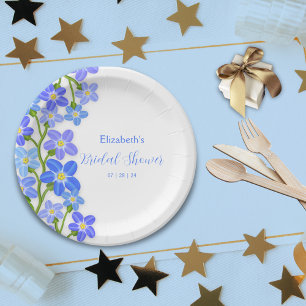 Blue Purple Floral Forget-Me-Nots Bridal Shower Paper Plate