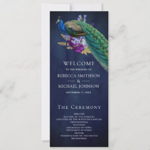 Blue Purple Floral Indian Peacock Wedding Program