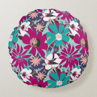 Blue & Purple Floral Pattern Round Cushion