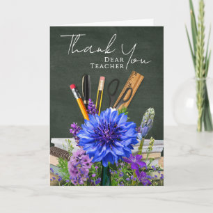 Blue  & Purple Floral Teacher Thank You Photo Card