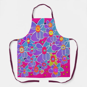 Blue Purple Flower Burst Hot Pink Chef Apron
