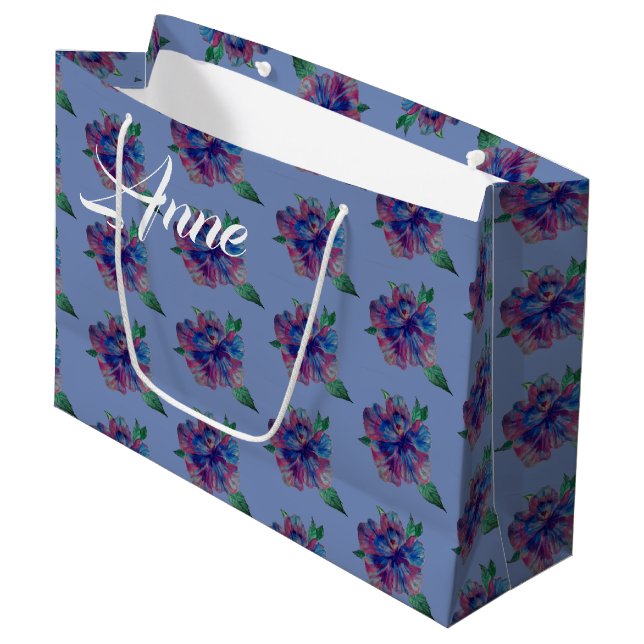 Blue Purple flower Drawing   Custom Gift Bag (Front Angled)
