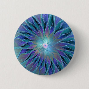 Blue Purple Flower Dream Abstract Fractal Art 6 Cm Round Badge